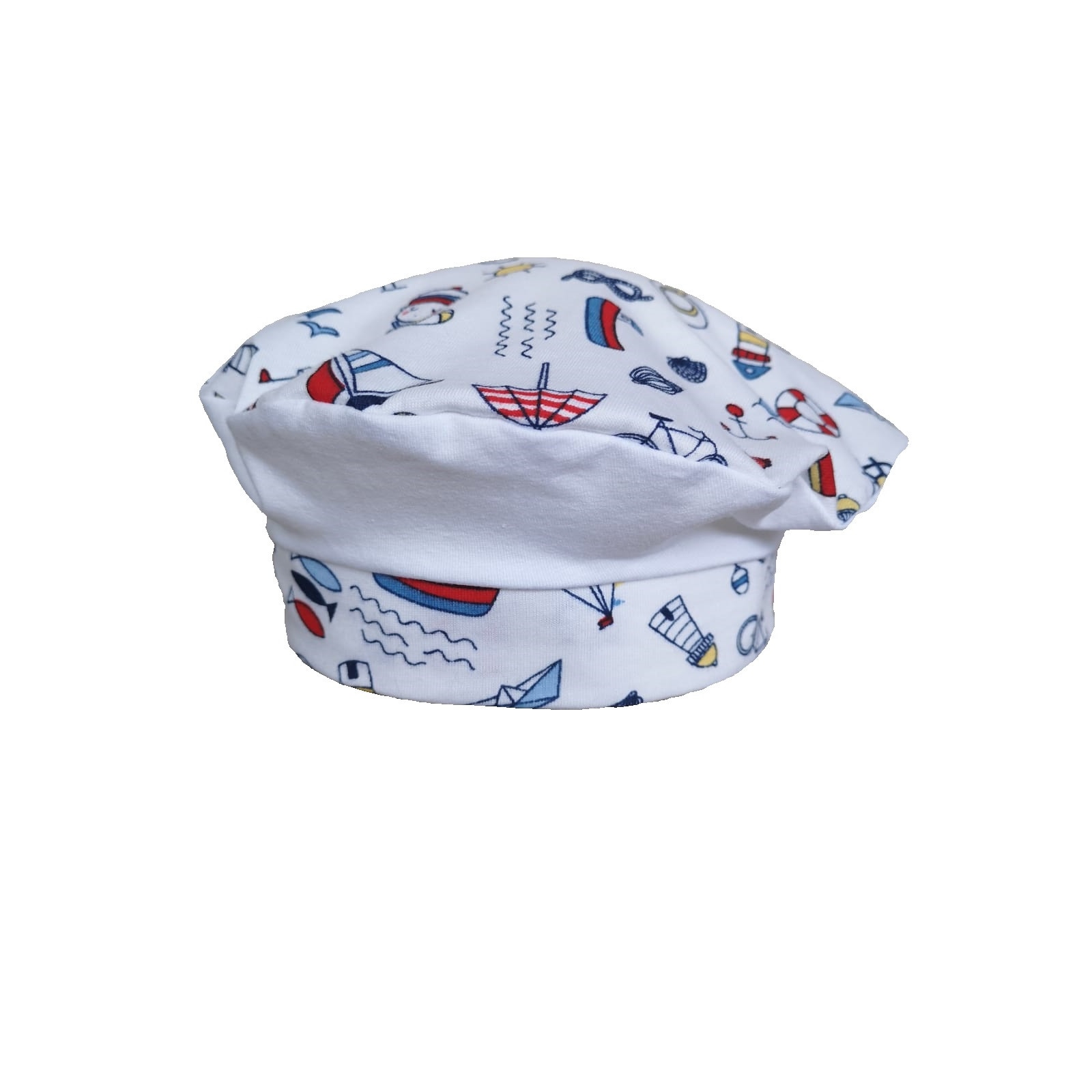 Bereta baieti, Mic Pitic, imprimeu marin, Alb, Alb/Multicolor