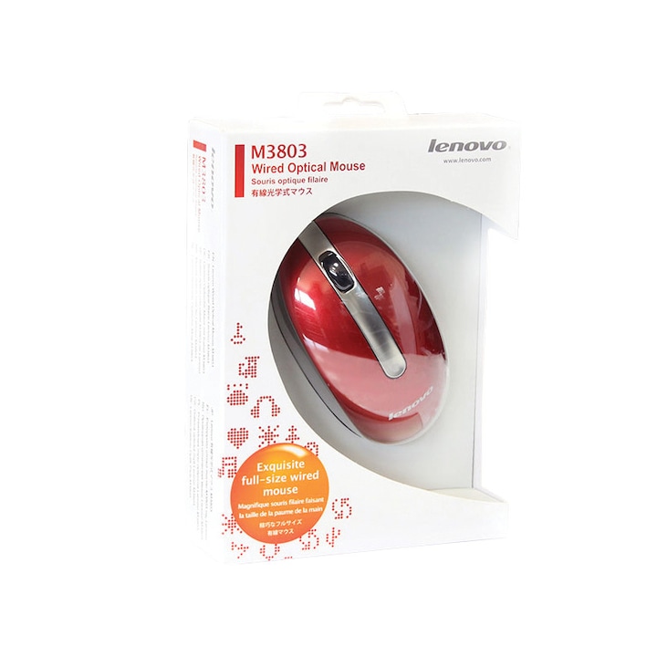 Мишка Lenovo M3803, Оптична, USB, Червен