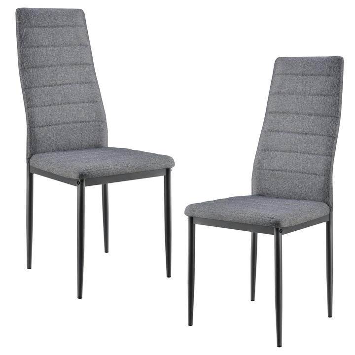 Комплект от 2 броя столове за трапезария [en.casa]® , Текстил, Сиви, 96 x 43 x 52 cm
