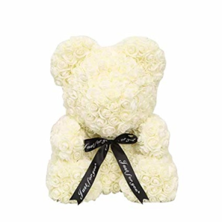 ursulet din trandafiri rose bear decorat manual inaltime 40cm - alb galbui imagen 45_2_
6