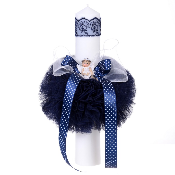 Lumanare botez pentru baietel dantela bleumarin si ingeras Erfi® 1