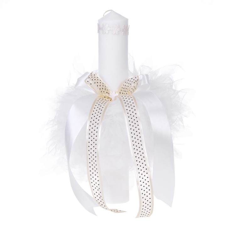 Lumanare botez floricele ivoire, tul si fundite Erfi® 9