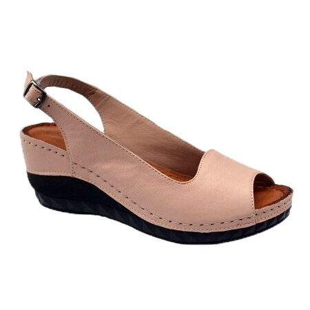 Sandale cu platforma,model simplu,talpa tip pana,D&J Exclussive,pudra