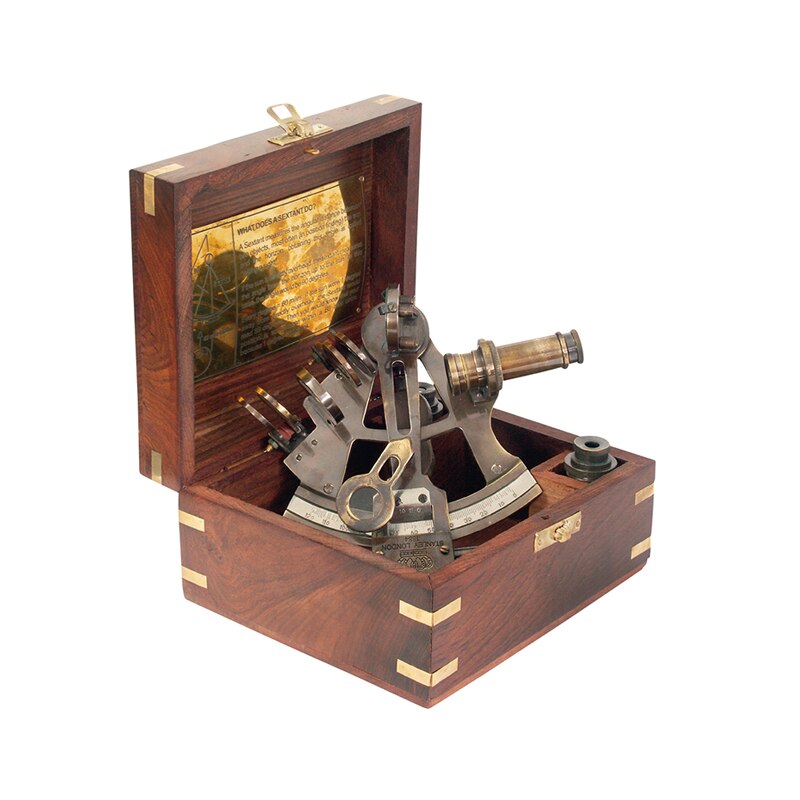 Sextant Ecobra Nostalgic realizat manual cu design anitc din alama, in cutie eleganta de lemn