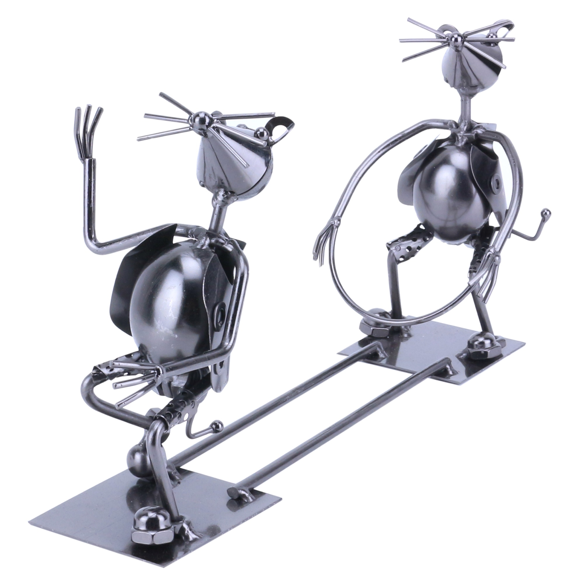 Suport metalic pentru sticla in forma de soricei, gri metalizat, 32 cm