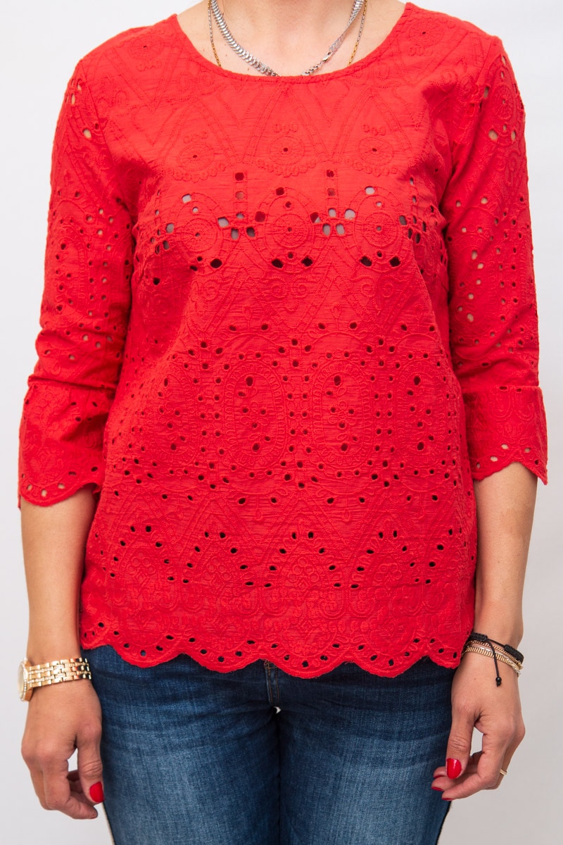 Bluza Sisters Point, maneca 3/4, Rosu