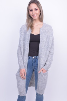 Cardigan dama lung cu buzunare, Gri , Fresh Made, Marimea M 38 EU Cardigan dama lung cu buzunare, Gri , Fresh Made, Marimea M 38 EU