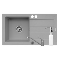 set 3in1 chiuveta granit pyramis cristal baterie si dispersor detergent lichid 760x440mm adancime 170mm montare pe blat cuva stanga grey imagen 9_0_
0