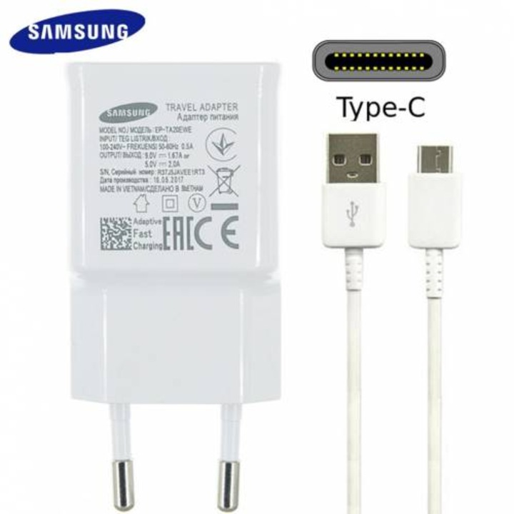 Мрежово зарядно устройство за Samsung Galaxy A8 Plus 2018,(TA20EWE) Fast Charger, 2.1A, Retail Pack, Бял + GSM BORSA Химикал