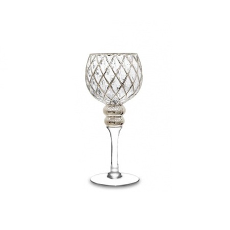 Sfesnic tip pahar, sticla, argintiu, 30x14 cm