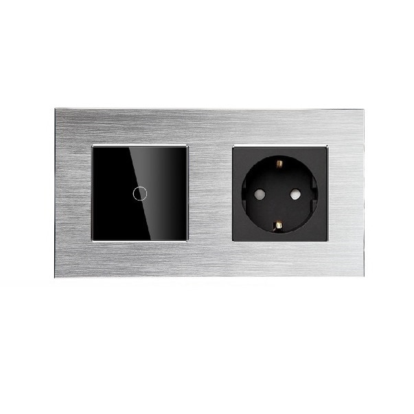 Intrerupator inteligent DeLuxe simplu cap scara/cruce tactil WiFi + priza compatibil Google Home si Alexa M2GB