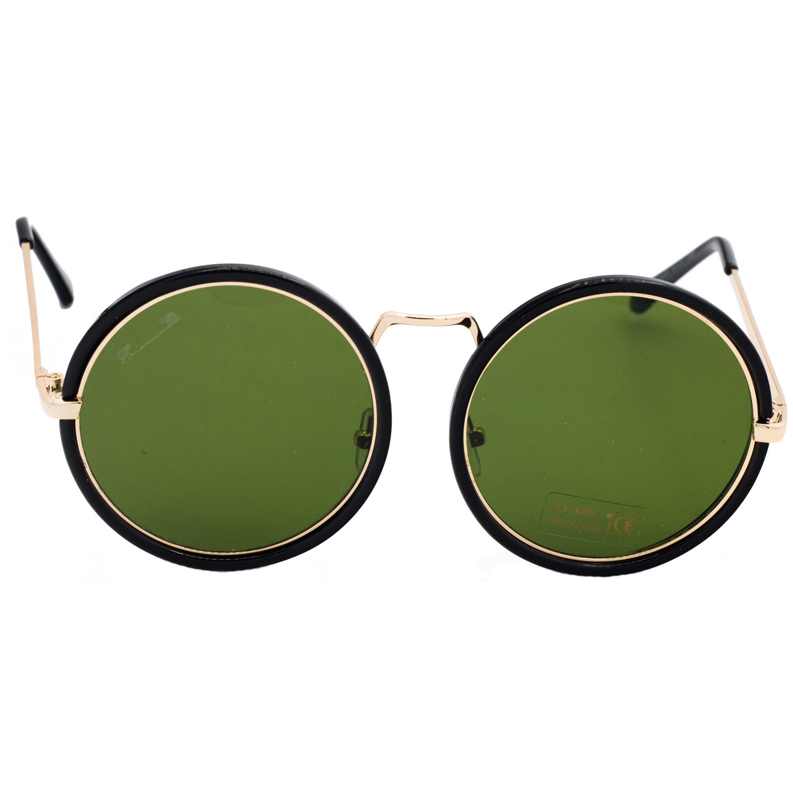 Ochelari de soare, dama, Trendy Circle, Matteo Ferari, toc si laveta, culoare Auriu/Negru, UV400, lentile verde, rama neagra cu accesorii aurii