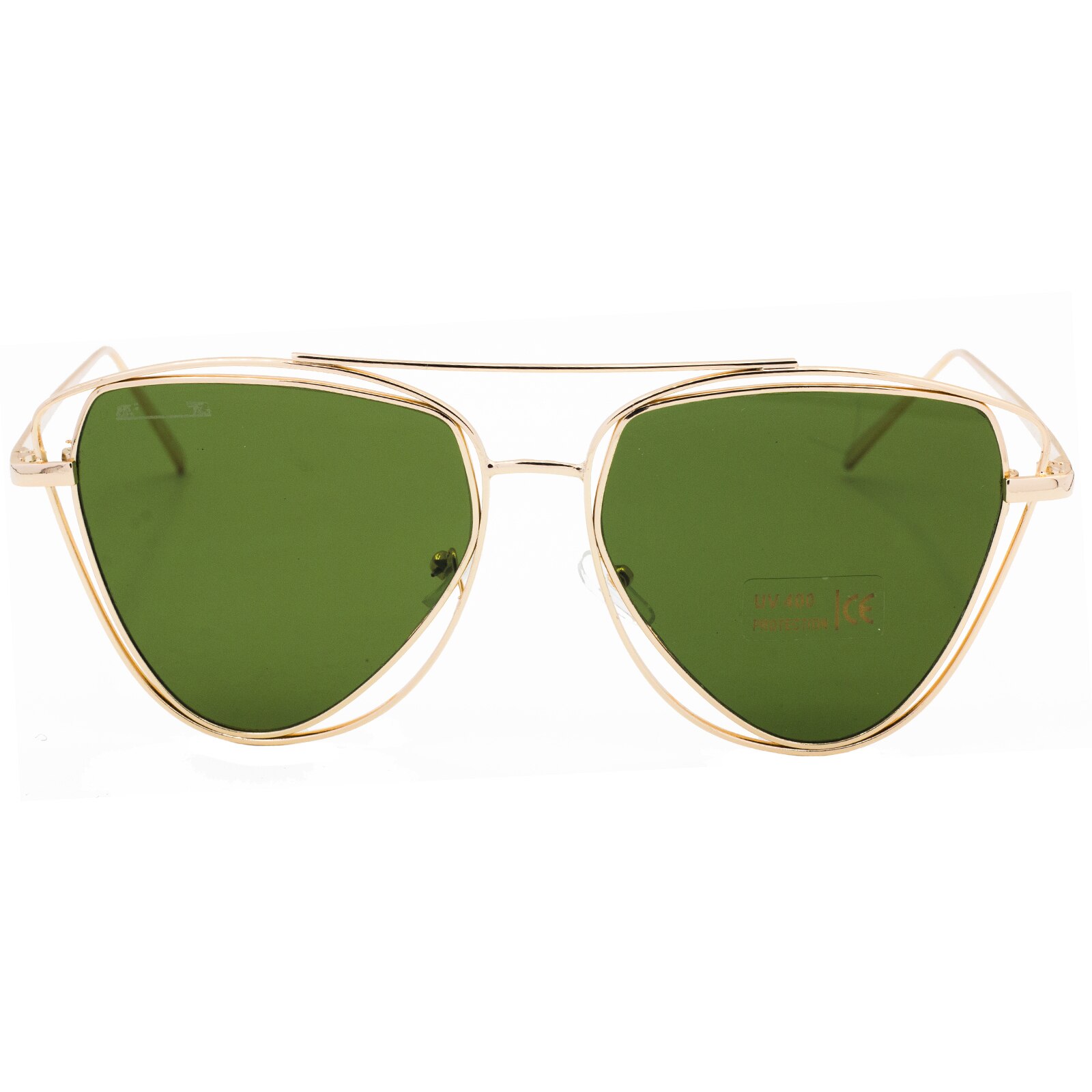 Ochelari de soare, dama, Geometric Style, Matteo Ferari, toc si laveta, culoare Auriu, UV400, lentile verde, rama aurie