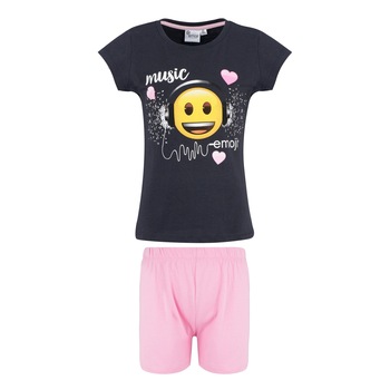 Pijama de vara Emoji gri/alb, 128 cm, 8 ani Pijama de vara Emoji gri/alb, 128 cm, 8 ani