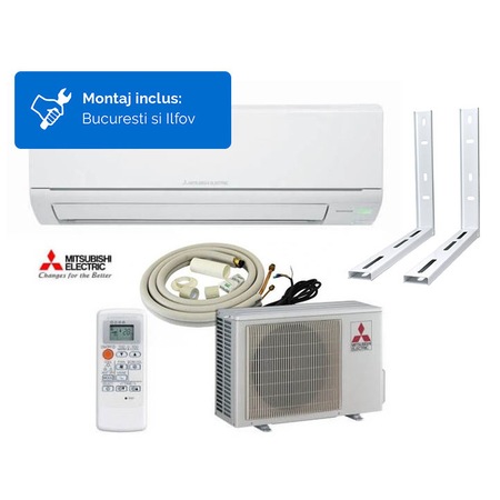 Pachet aparat de aer conditionat Mitsubishi MSZ-DM35VA Inverter+kit instalare 3m+montaj topaerconditionat in Buc si IF,12000 BTU, Clasa A+, Filtru anti-praf, Filtru antibacterian, Functie Econo Cool, Programator zilnic, Auto-curatare, Auto-restart, Alb