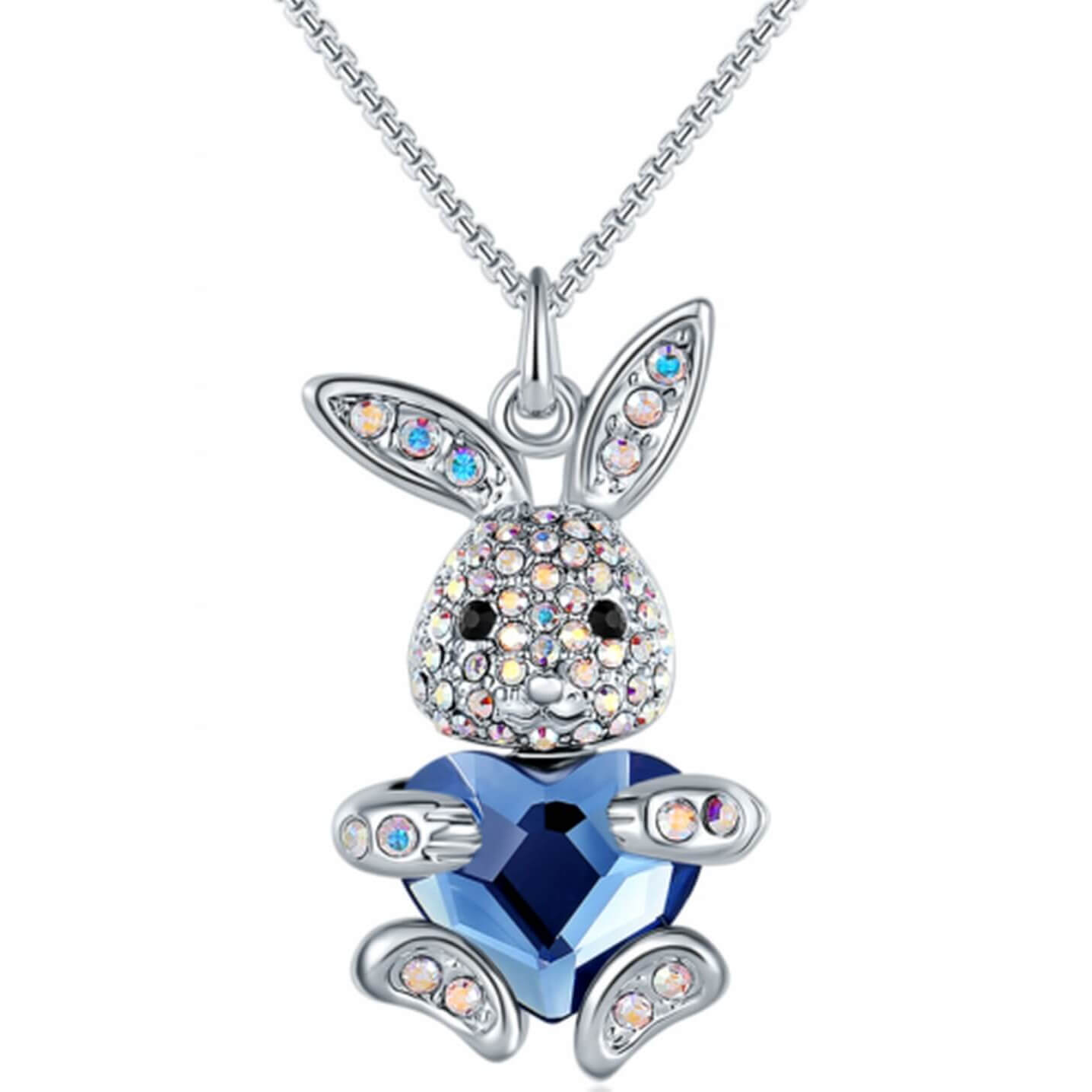 Lantisor Placat cu Aur Alb Rodiat si Pandantiv “Shiny Bunny” cu® Crystals + cutie LED