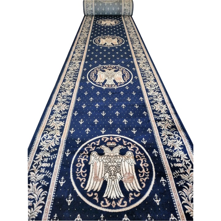 Traversa Covor Vultur Bicefal Crin Imperial, Albastru/Auriu, Eleonora 100 x 2000 cm, 2500gr/m2, 1x20 m