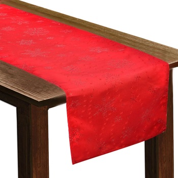 Napron lung rosu de Craciun model cu fulgi, Maison du Paradis - 35 x 150 cm Napron lung rosu de Craciun model cu fulgi, Maison du Paradis - 35 x 150 cm