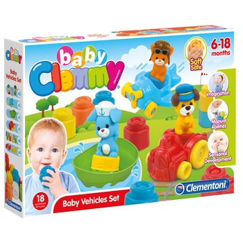 Set cuburi Baby Clemmy - Primele mele vehicule, 18 piese Set cuburi Baby Clemmy - Primele mele vehicule, 18 piese