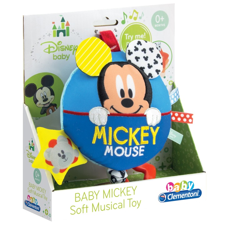 Clementoni Disney Baby Mickey egér, kiságyra rögzíthető zenélő puha játék