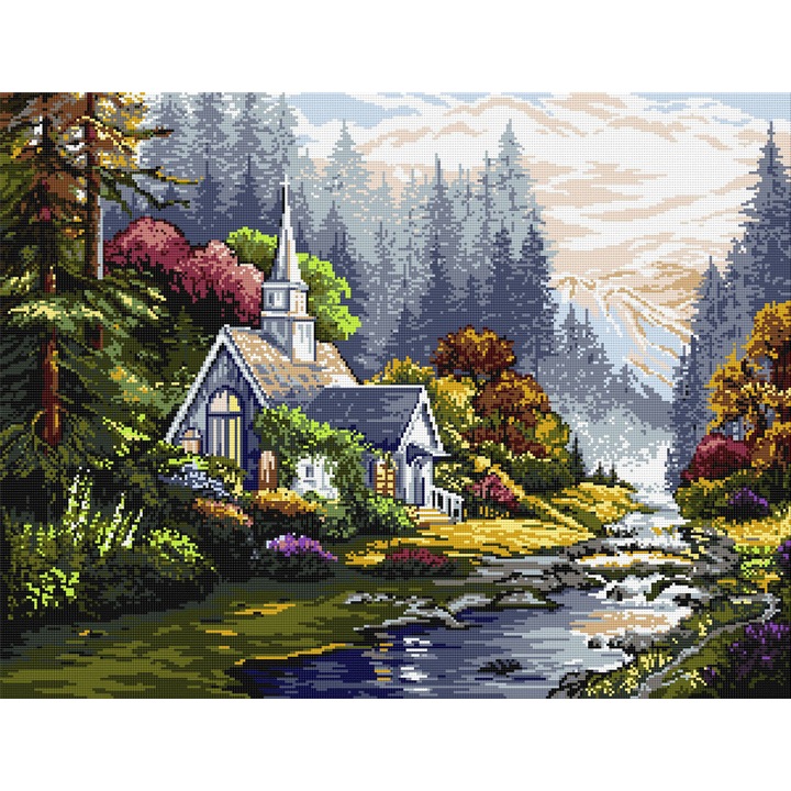 Goblen Capela , Hudemas , kit goblen imprimat pe panza , cu fire mouline