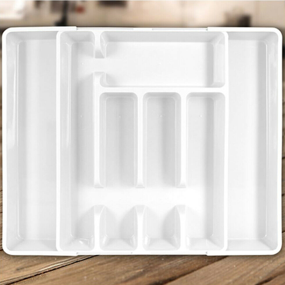 Suport extensibil din plastic pentru organizare tacamuri,7 compartimente, alb, 10620-White, Alpina