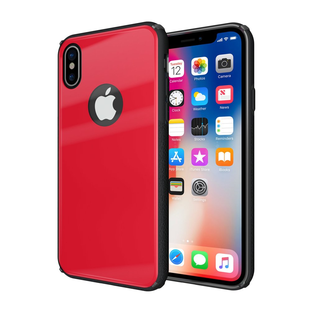 Husa cu Spate din Sticla Securizata , iPhone XS / X , Rosu