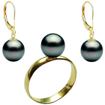Set Aur Cercei cu Tortita Inchisa si Inel cu Perle Naturale Premium Negre de 10 mm, marimea 19,8 mm Set Aur Cercei cu Tortita Inchisa si Inel cu Perle Naturale Premium Negre de 10 mm, marimea 19,8 mm
