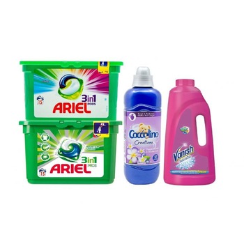 Pachet Detergent capsule Ariel 3in1 pods Mountain Spring 15 spalari+ Detergent capsule Ariel 3in1 pods Color 15 spalari+ Coccolino Orhidee 925 ml+Vanish pink 1l Pachet Detergent capsule Ariel 3in1 pods Mountain Spring 15 spalari+ Detergent capsule Ariel 3in1 pods Color 15 spalari+ Coccolino Orhidee 925 ml+Vanish pink 1l