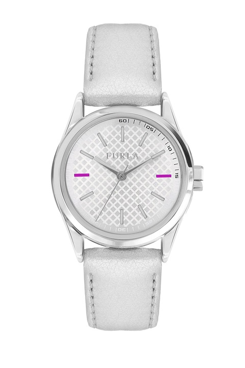 Furla, Kerek karóra fémes hatású bőrszíjjal, Ezüstszín