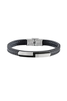 Sector, Bratara de piele cu aplicatie de otel inoxidabil, Negru/Gri inchis Sector, Bratara de piele cu aplicatie de otel inoxidabil, Negru/Gri inchis