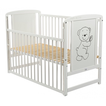 Patut din lemn BabyNeeds Timmi, cu laterala culisanta, 120x60 cm, Alb Patut din lemn BabyNeeds Timmi, cu laterala culisanta, 120x60 cm, Alb