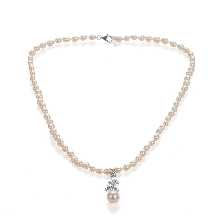 Колие Swan Pearls CA523NW, Бели Барокови Перли, Сребро