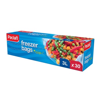 Pungi pentru congelator cu clipsuri Paclan 3l 25cmx32cm 30buc Pungi pentru congelator cu clipsuri Paclan 3l 25cmx32cm 30buc