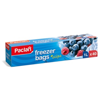 Pungi pentru congelator cu clipsuri Paclan 1l 18cmx28cm 40buc Pungi pentru congelator cu clipsuri Paclan 1l 18cmx28cm 40buc