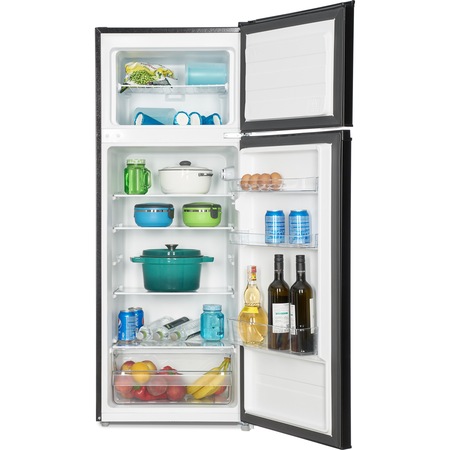 Frigider cu doua usi Heinner HF-M207BKA+, 204 l, Clasa A+, Iluminare LED, Control mecanic, H 144 cm, Negru