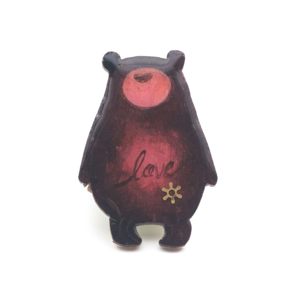 Brosa Lemn Ursulet Love - EDITIE LIMITATA 301, 45mm, Rosu