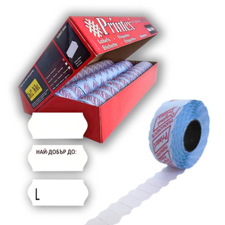 10 ролки Етикети Бели 26х12mm printex за едноредови маркиращи клещи