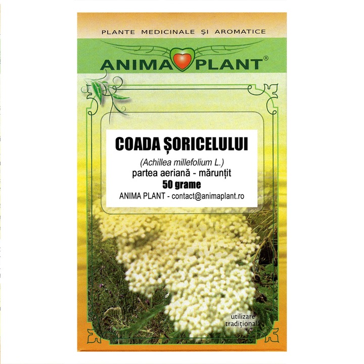 Coada soricelului,Achillea milefolium, partea aeriana,planta maruntita, pentru ceai,50g