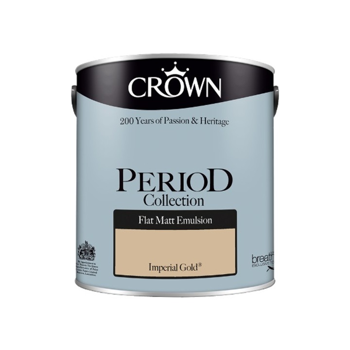 Интериорна боя Crown Period Collection Imperial Gold, водна основа, 2.5 л., Мат, Жълт цвят