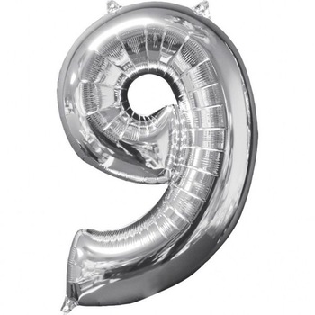 Balon folie cifra 9 gigant, ProCart®, inaltime 100 cm, aniversare, culoare argintiu Balon folie cifra 9 gigant, ProCart®, inaltime 100 cm, aniversare, culoare argintiu