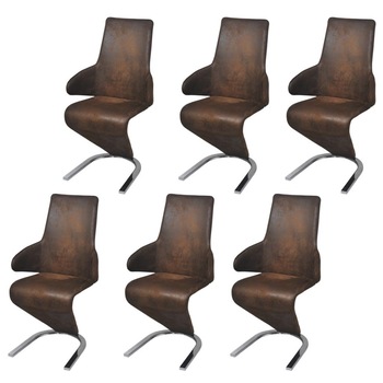 Set de 6 scaune de bucatarie, cu brate, vidaXL, Tapiterie textila, Maro, 58 x 66 x 99 cm Set de 6 scaune de bucatarie, cu brate, vidaXL, Tapiterie textila, Maro, 58 x 66 x 99 cm