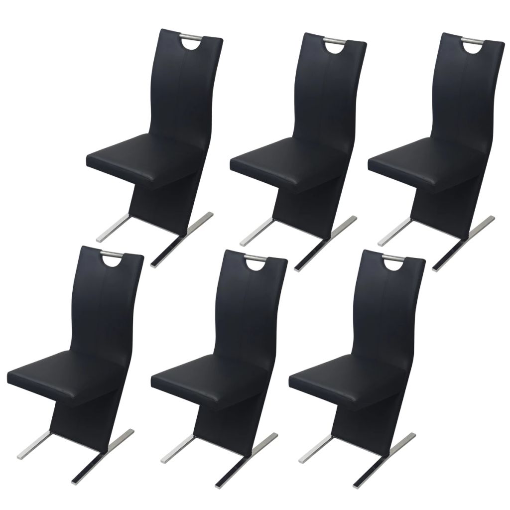 Set de 6 scaune de bucatarie, vidaXL, Piele artificiala si cadru otel, Negru, 40,5 x 61 x 99 cm