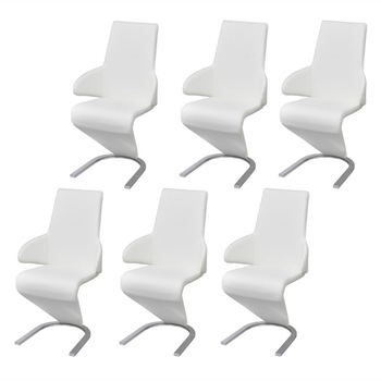 Set de 6 scaune de bucatarie, cu brate, vidaXL, Piele artificiala, Alb, 58 x 66 x 99 cm