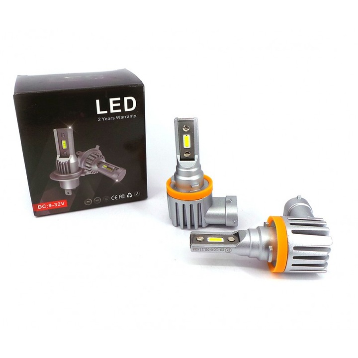 Autó LED izzó, motoLEDy, H8, 2 darabos készlet, 9V-30V, 4000lm/darab, Fehér 5000K, CSP, CANBUS, Tompított, Távolsági, Nappali DRL, Ködlámpa, Dupla fényerő, Elvakításmentes, 50 000 óra élettartam, Homologáció E9-10R-05.11438
