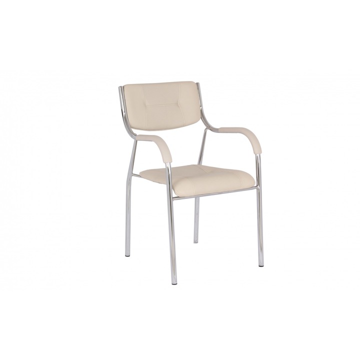 Scaun vizitator, culoare bej, piele ecologica + metal comat