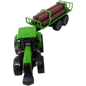 Tractor de jucarie cu remorca pentru lemne, verde Tractor de jucarie cu remorca pentru lemne, verde