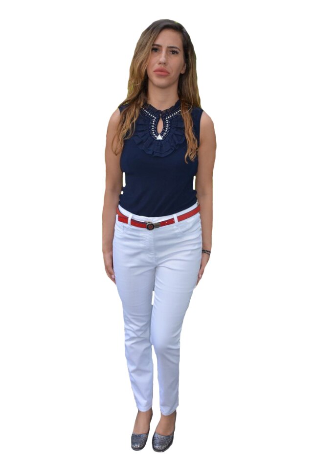 Pantalni tip blug,cu model cu strasuri,D&J Exclussive, Alb