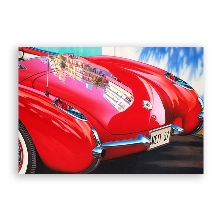 Tablou Canvas - Masina, Retro, Oldtimer, Rosu, Cabriolet, 80 x 120 cm