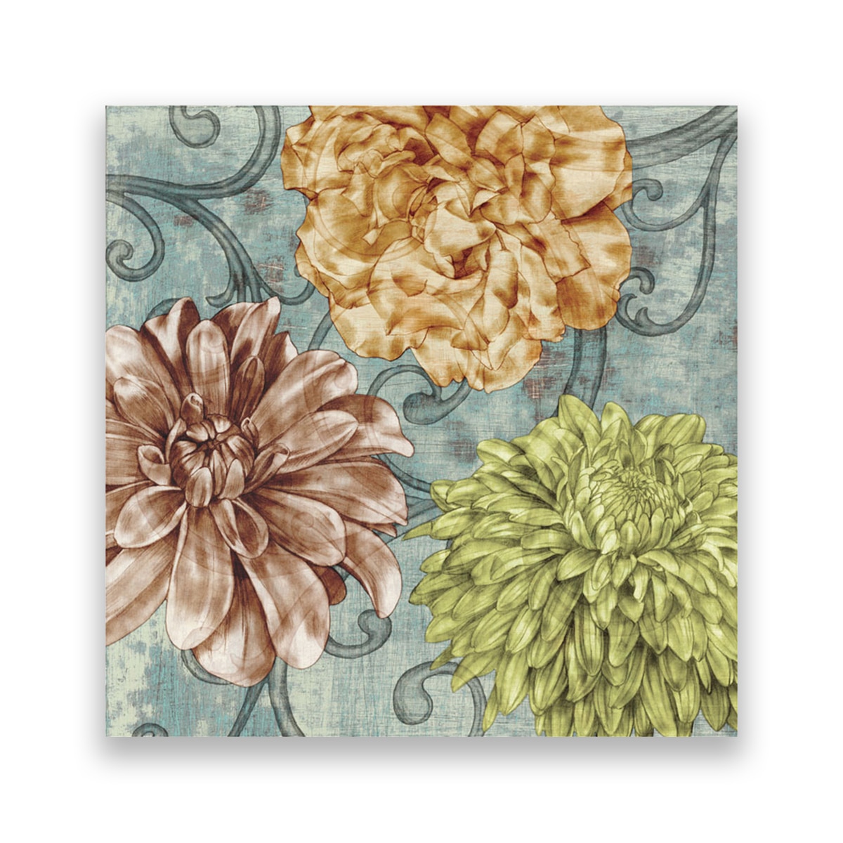 Tablou Canvas - Bujori, Floral, Auriu, 100 x 100 cm